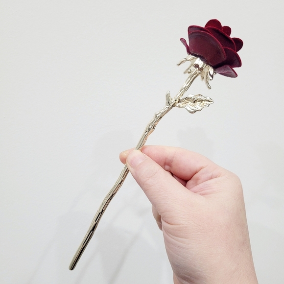 Brand New Gold Tone Red Rose Hair Pin - Picture 5 of 8